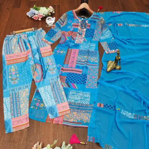 TrendNest_A-line kurti with pant and dupatta
